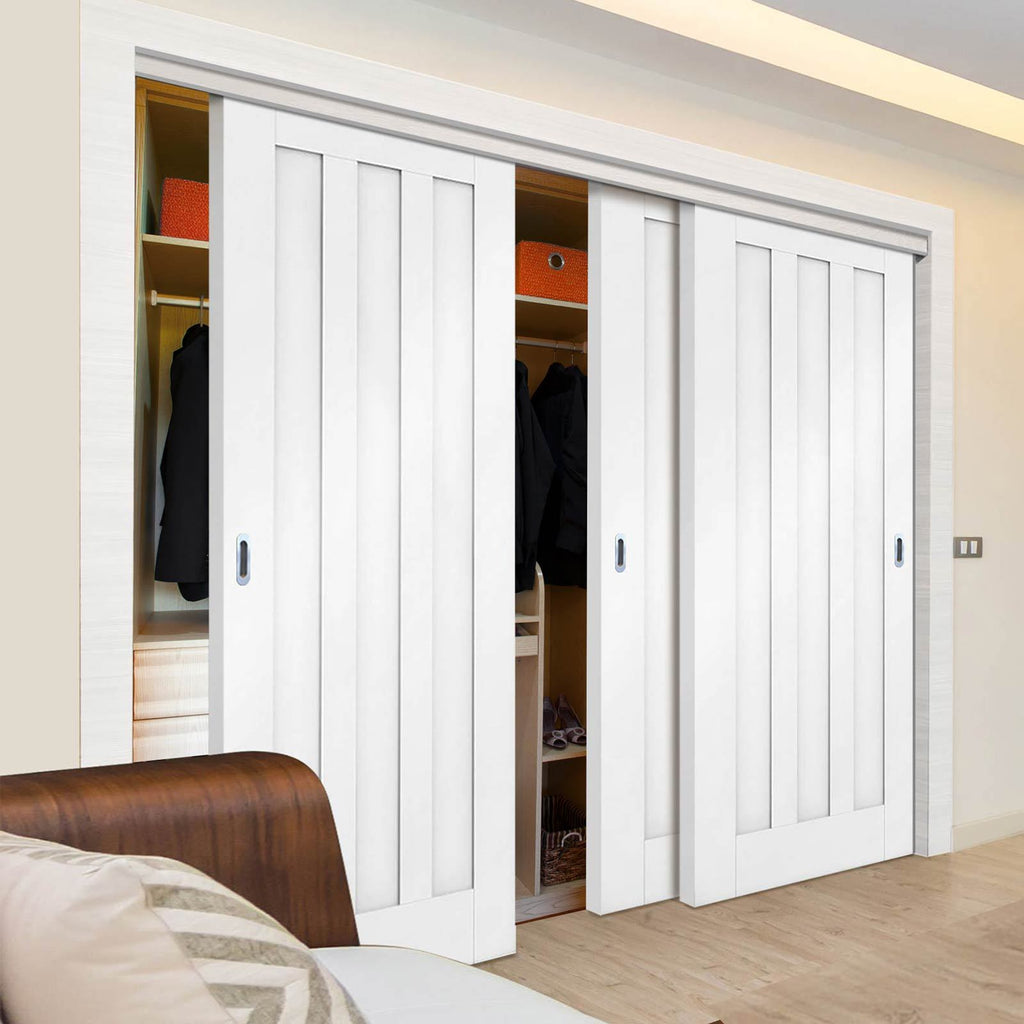 Minimalist Wardrobe Door & Frame Kit - Three Idaho 3 Panel Doors - White Primed 