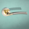 Indiana Status Lever on Round Rose - Satin Nickel - Polished Brass