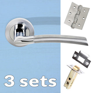 Image: Three Pack Indiana Status Lever on Round Rose - Satin Chrome - Polished Chrome Handle