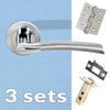 Three Pack Indiana Status Lever on Round Rose - Satin Chrome - Polished Chrome Handle