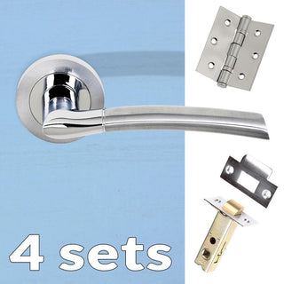 Image: Four Pack Indiana Status Lever on Round Rose - Satin Chrome - Polished Chrome Handle