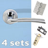 Four Pack Indiana Status Lever on Round Rose - Satin Chrome - Polished Chrome Handle