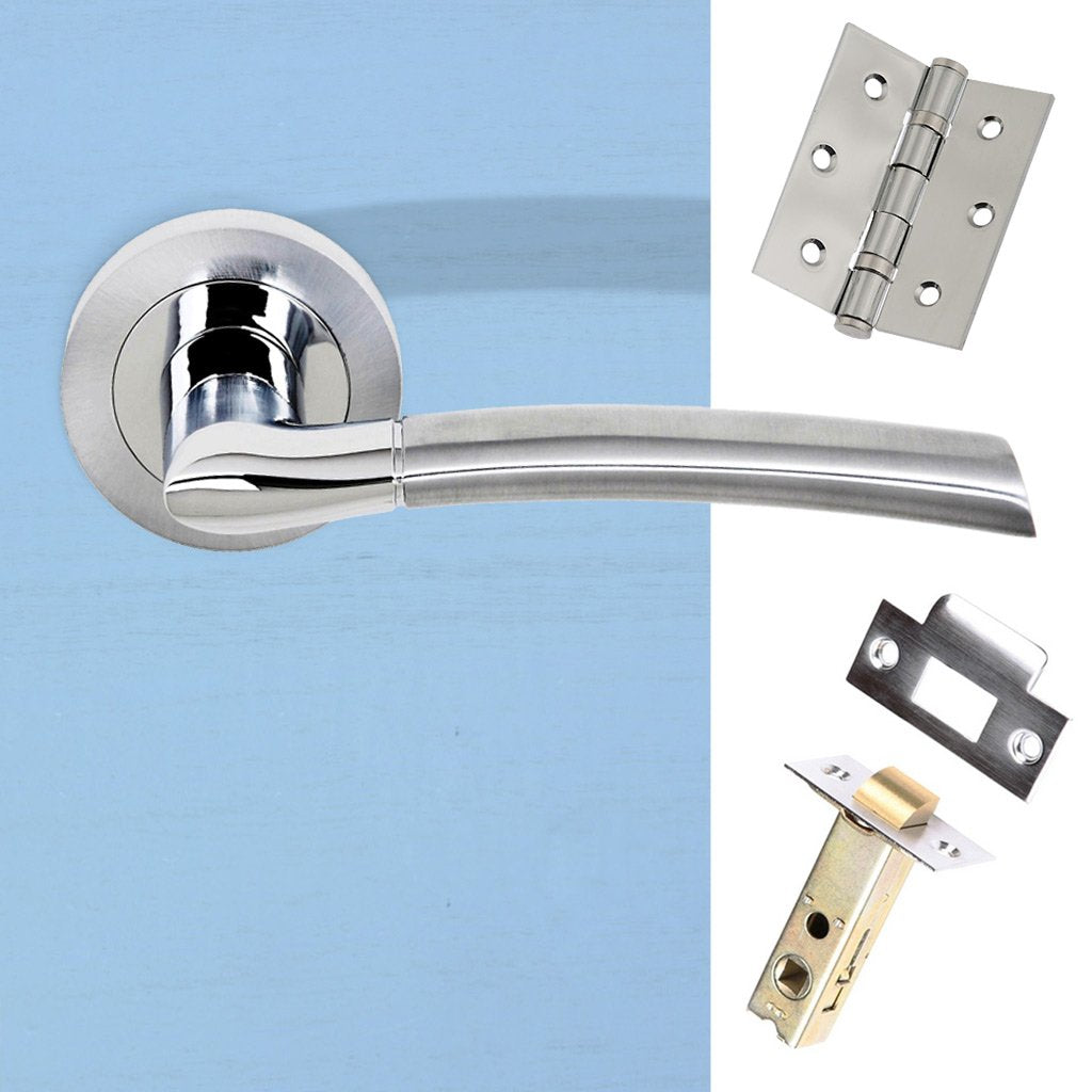 Indiana Status Lever on Round Rose - Satin Chrome - Polished Chrome Handle Pack