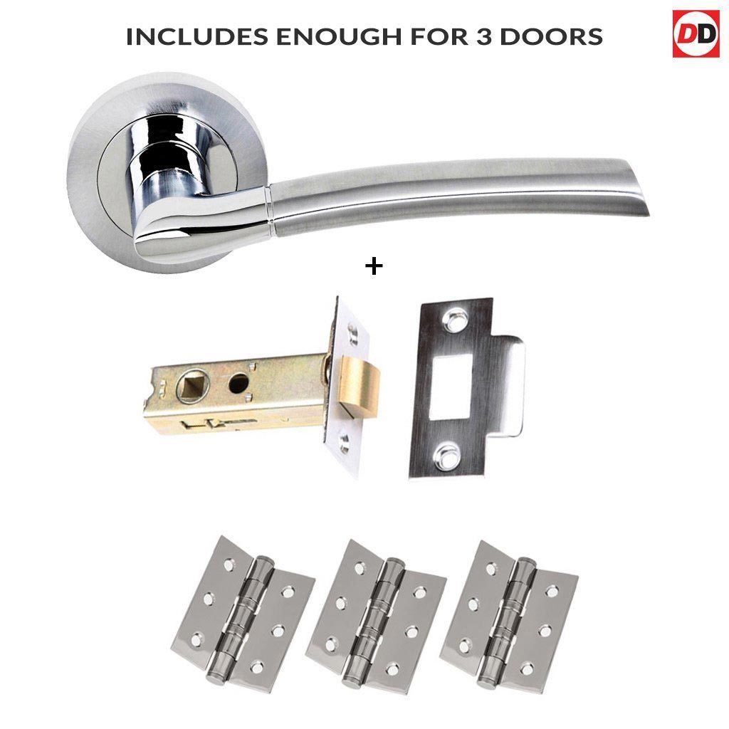 Three Pack Indiana Status Lever on Round Rose - Satin Chrome - Polished Chrome Handle