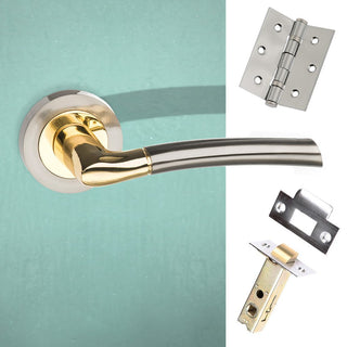 Image: Indiana Status Lever on Round Rose - Satin Nickel - Polished Brass Handle Pack