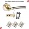 Three Pack Indiana Status Lever on Round Rose - Satin Nickel - Polished Brass Handle