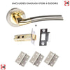Four Pack Indiana Status Lever on Round Rose - Satin Nickel - Polished Brass Handle