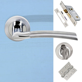 Image: Indiana Status Bathroom Lever on Round Rose - Satin Chrome - Polished Chrome Handle Pack