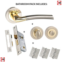 Indiana Status Bathroom Lever on Round Rose - Satin Nickel - Polished Brass Handle Pack