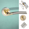 Indiana Status Bathroom Lever on Round Rose - Satin Nickel - Polished Brass Handle Pack