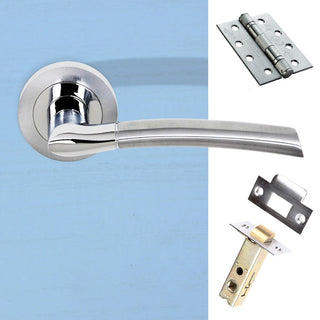 Image: Indiana Status Fire Lever on Round Rose - Satin Chrome - Polished Chrome Handle Pack