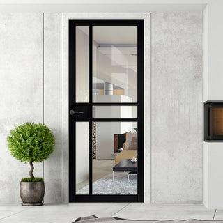 Image: JB Kind Industrial City Black Internal Door - Clear Glass - Prefinished