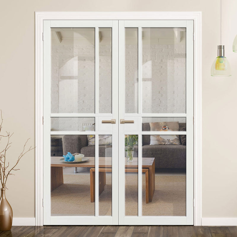 JB Kind Industrial City White Internal Door Pair - Clear Glass - Prefinished