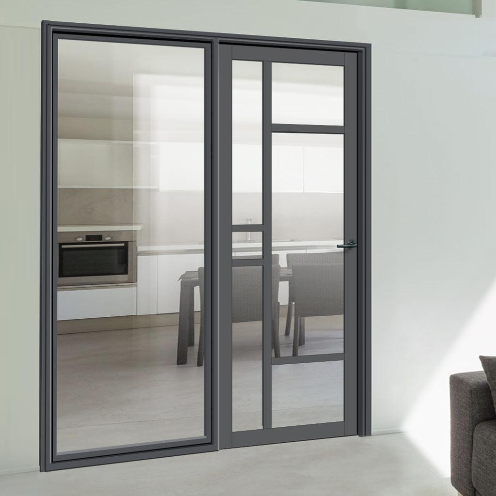 Bespoke Room Divider - Eco-Urban® Isla Door DD6429C - Clear Glass with Full Glass Side - Premium Primed - Colour & Size Options