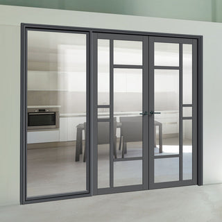 Image: Room Divider - Handmade Eco-Urban® Isla Door Pair DD6429C - Clear Glass - Premium Primed - Colour & Size Options