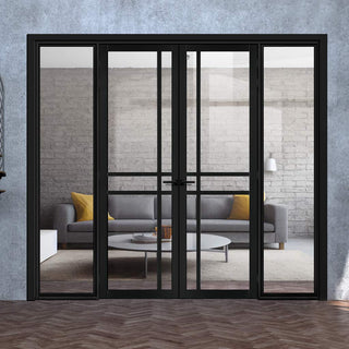 Image: Bespoke Room Divider - Eco-Urban® Glasgow Door Pair DD6314C - Clear Glass with Full Glass Sides - Premium Primed - Colour & Size Options
