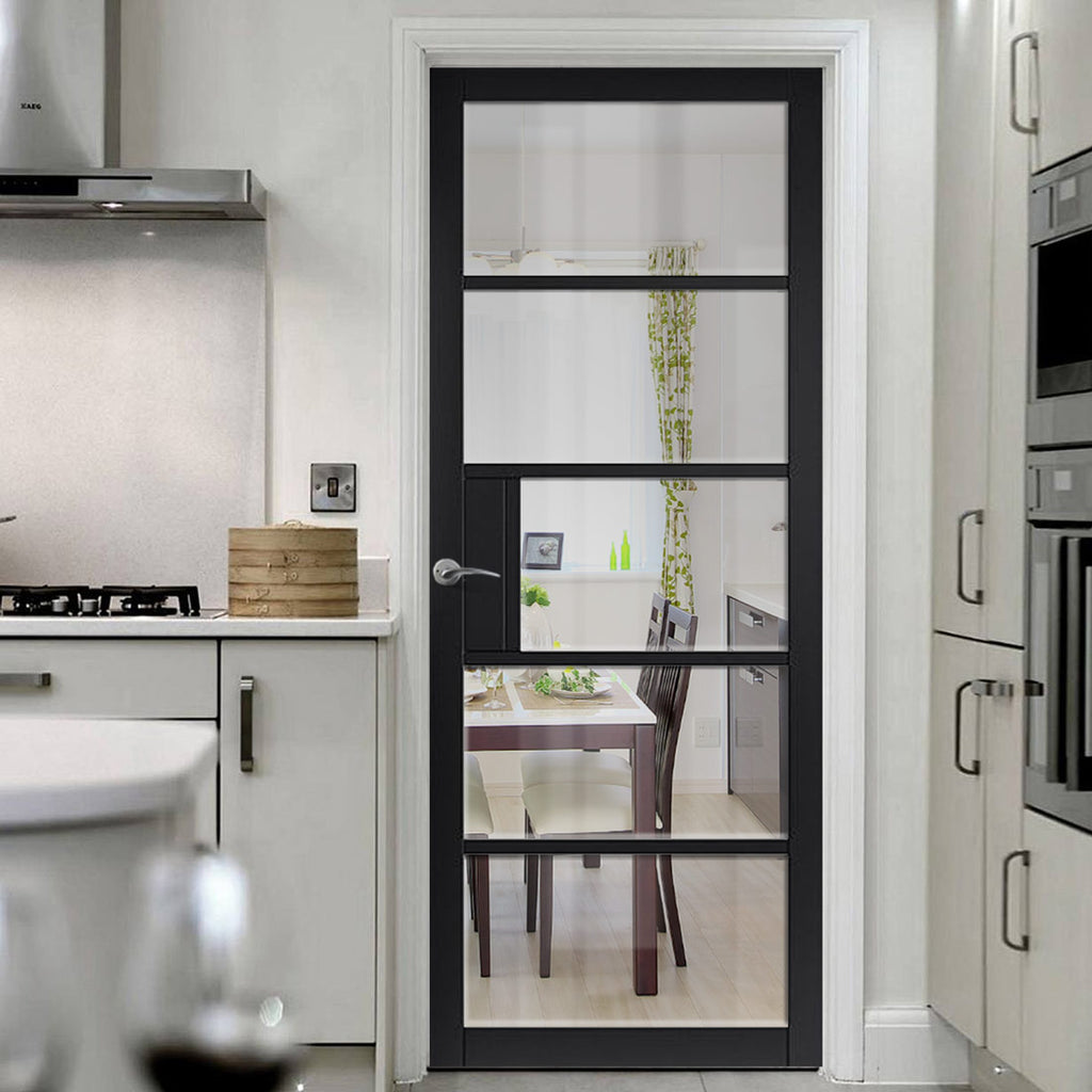 JB Kind Industrial Metro Black Internal Door - Clear Glass - Prefinished