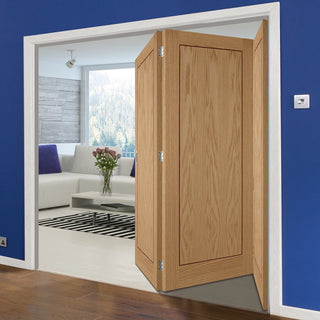 Image: Three Folding Doors & Frame Kit - 1 Panel Inlay Flush Oak 3+0 - Prefinished