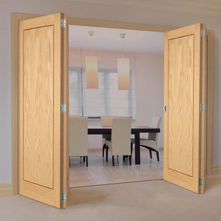 Image: Four Folding Doors & Frame Kit - 1 Panel Inlay Flush Oak 2+2 - Prefinished