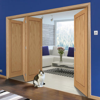 Image: Four Folding Doors & Frame Kit - 1 Panel Inlay Flush Oak 3+1 - Prefinished