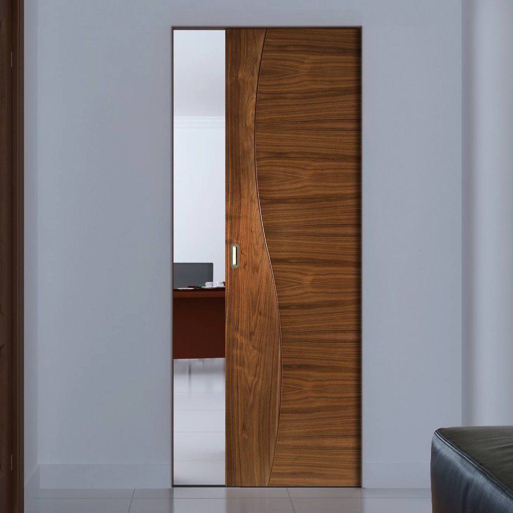 Contemporary Design Cadiz Walnut Absolute Evokit Single Pocket Door - Prefinished