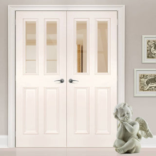 Image: Bespoke Rochester Clear Glazed White Primed Internal Door Pair