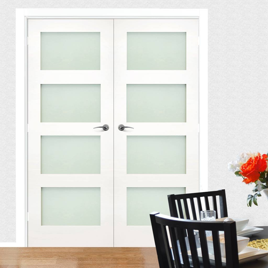 Coventry White Primed Shaker Door Pair - Frosted Glass