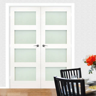 Image: Coventry White Primed Shaker Door Pair - Frosted Glass