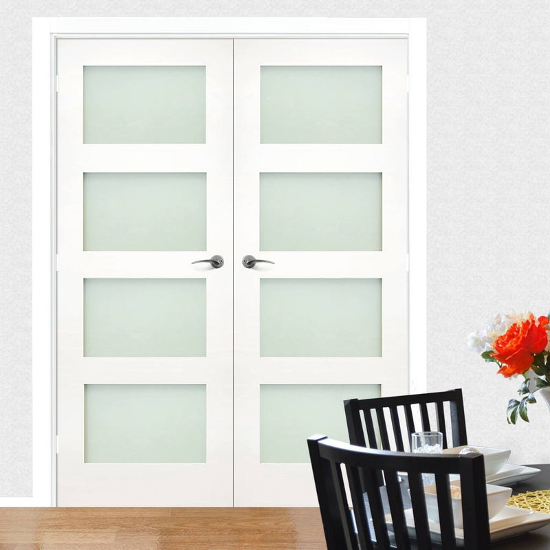 Bespoke Coventry White Primed Shaker Internal Door Pair - Frosted Glass