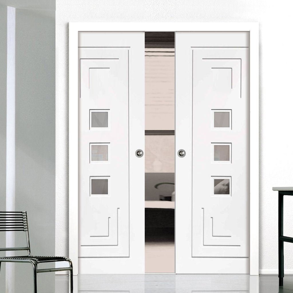 Bespoke Altino White Primed Glazed Double Pocket Door