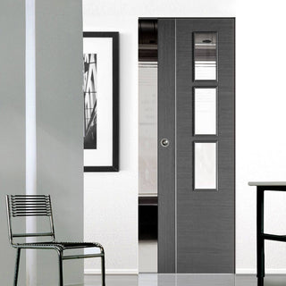 Image: Chocolate Grey Alcaraz Absolute Evokit Single Pocket Doors - Clear Glass - Prefinished