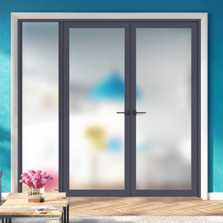 Image: Bespoke Room Divider - Eco-Urban® Baltimore Door Pair DD6301F - Frosted Glass with Full Glass Side - Premium Primed - Colour & Size Options