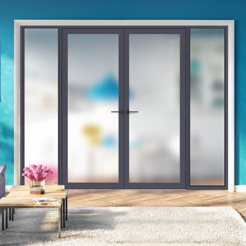 Bespoke Room Divider - Eco-Urban® Baltimore Door Pair DD6301F - Frosted Glass with Full Glass Sides - Premium Primed - Colour & Size Options