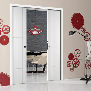 Image: Vancouver Flush Double Evokit Pocket Door - White Primed