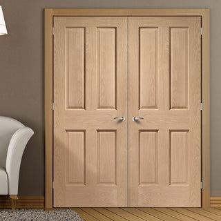 Image: Bespoke Victorian Oak 4 Panel Door Pair - No Raised Mouldings