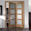 Two Folding Doors & Frame Kit - Shaker Oak 4 Pane 2+0 - Obscure Glass - Unfinished