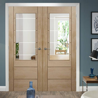 Image: Bespoke Palermo Oak 2XG Glazed Door Pair