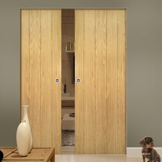 Image: Galway Oak Absolute Evokit Double Pocket Doors - Unfinished