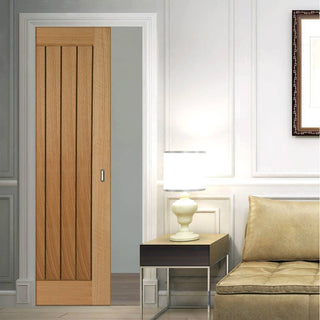 Image: Mexicano Oak Evokit Pocket Fire Door - Vertical Lining - 30 Minute Fire Rated
