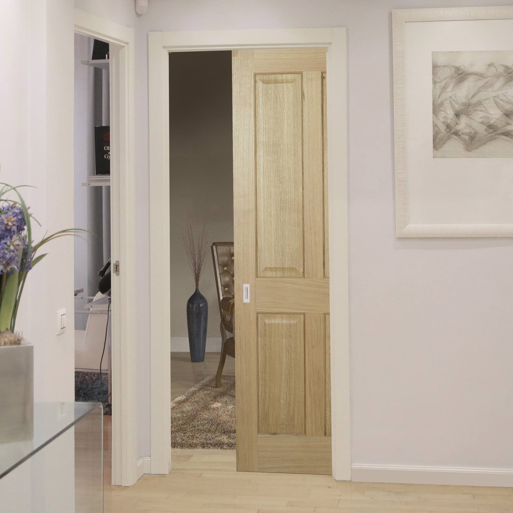 Regency 4P Oak Evokit Pocket Fire Door - 30 Minute Fire Rated - No Raised Mouldings