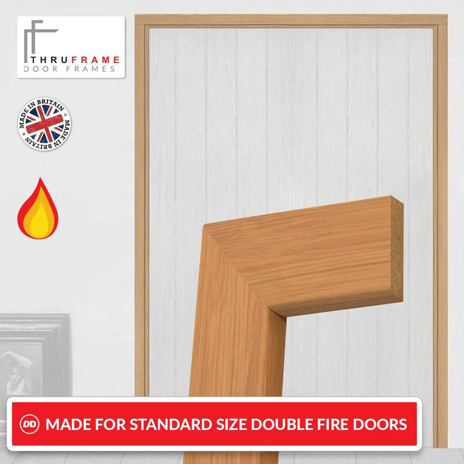 Made to Size Double Interior Prefinished Oak Veneered Frame and Simple Architrave Set - For 30 Minute Fire Doors