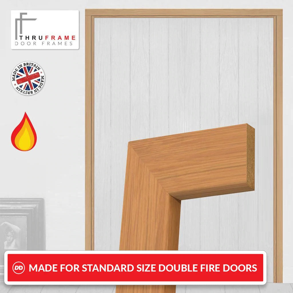 Made to Size Double Interior Prefinished Oak Veneered Frame and Simple Architrave Set - For 30 Minute Fire Doors