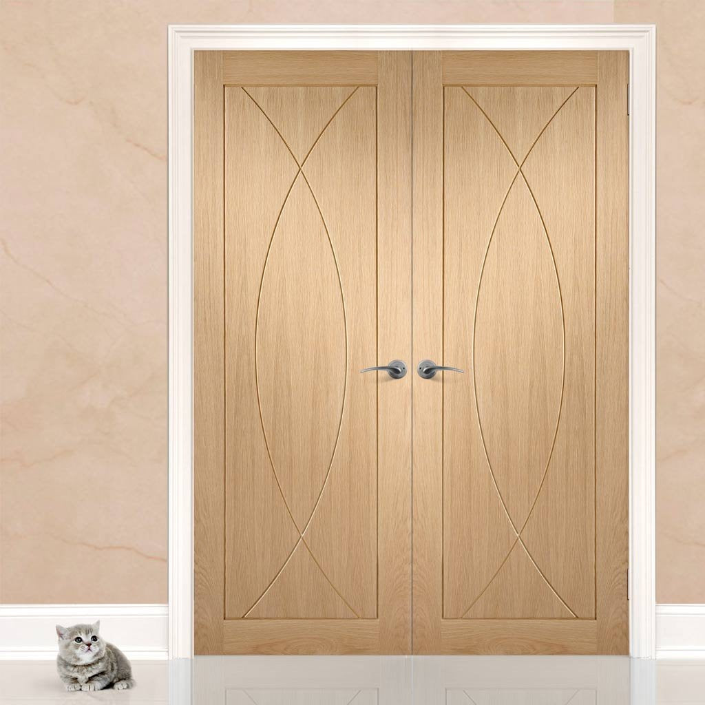 Bespoke Pesaro Oak Flush Door Pair - Prefinished