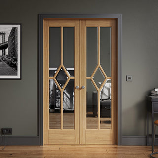 Image: W4 Reims Room Divider Internal Door & Frame Kit - Bevelled Clear Glass - Prefinished Oak - 2031x1246mm Wide