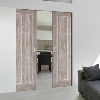 Image: Laminate Mexicano Light Grey Absolute Evokit Double Pocket Doors - Prefinished