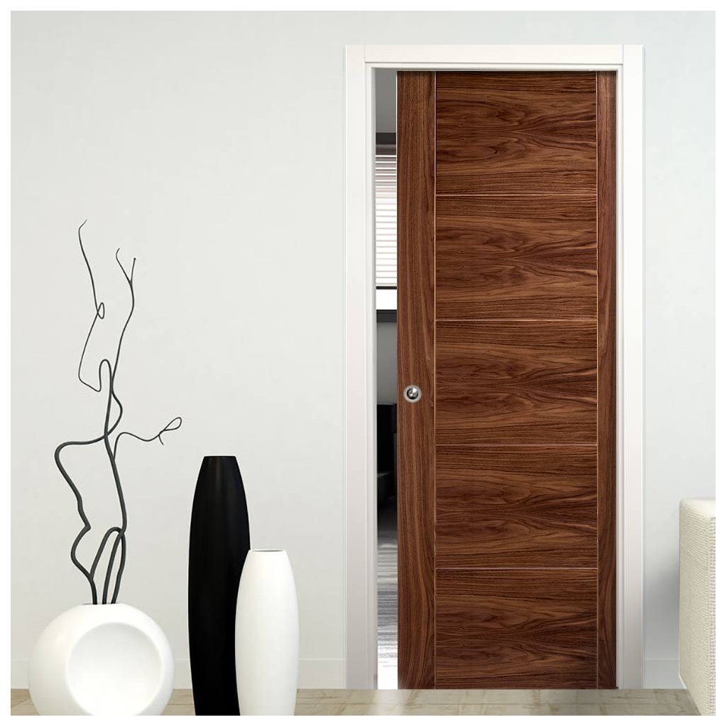 Vancouver Walnut 5 Panel Flush Evokit Pocket Fire Door - 30 Minute Fire Rated - Prefinished