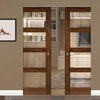 Coventry Walnut Shaker Style Absolute Evokit Double Pocket Doors - Clear Glass - Prefinished