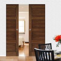 Coventry Walnut Shaker Style Absolute Evokit Double Pocket Doors - Prefinished