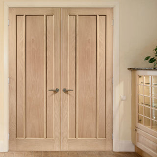 Image: Bespoke Worcester Oak 3 Panel Door Pair - Prefinished