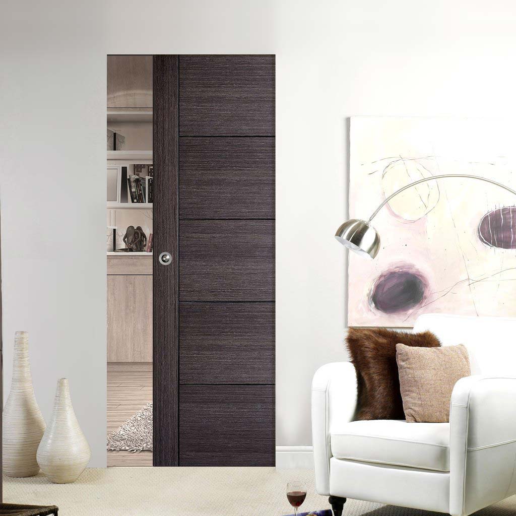Bespoke Vancouver Ash Grey Single Frameless Pocket Door - Prefinished